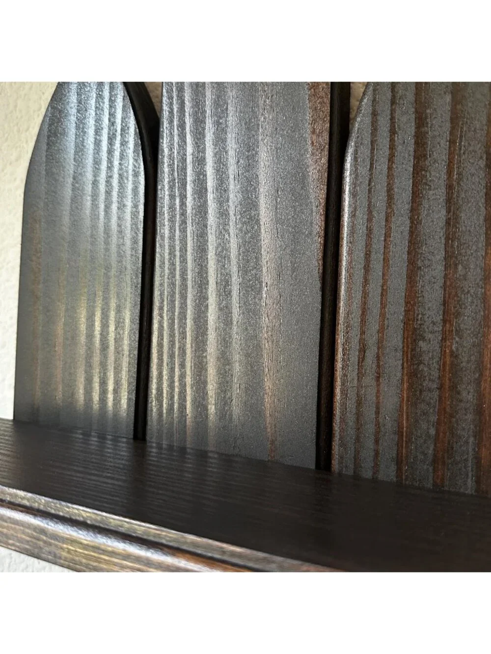 Triple Lancet Gothic Wall Shelf Dark Walnut Altar Ledge Dark Academia Wood Decor